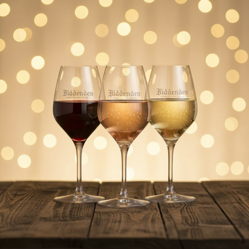 Biddenden Wine Glasses on Festive Background